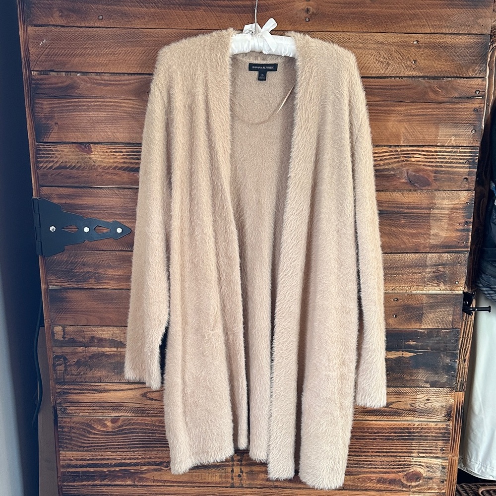 Banana Republic Cozy Open Front Fuzzy Cardigan Sweater Beige XL